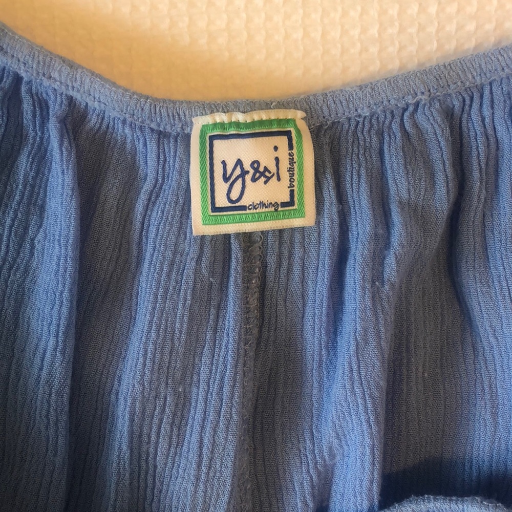 Y&I Ruffled Light Blue Off-the-Shoulder Top - Picture 3 of 3